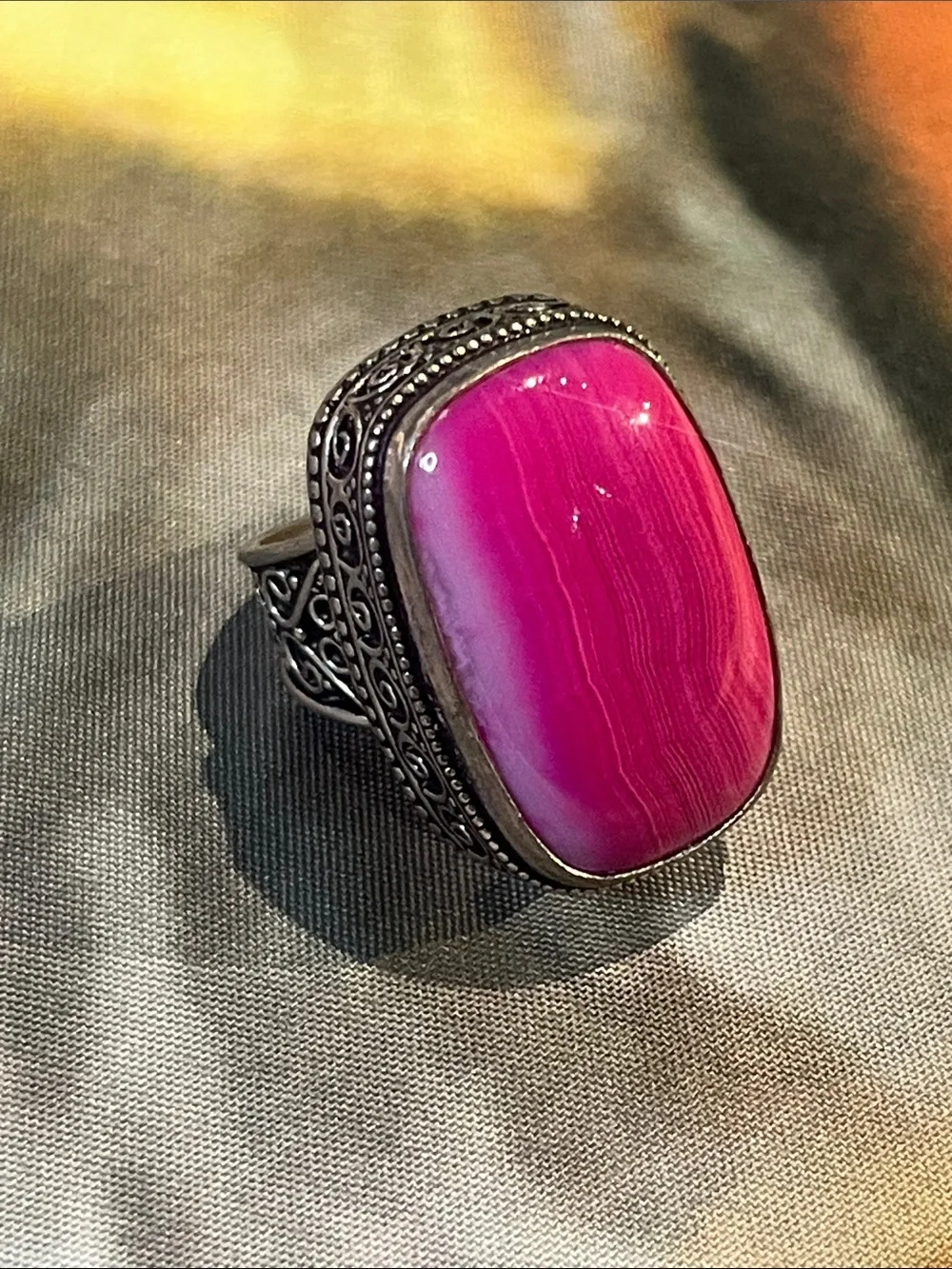 925 Sterling Silver Pink Agate Statement Ring